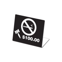 No Smoking Tabletop Sign $100 Fine Heavy Duty Plastic Black 