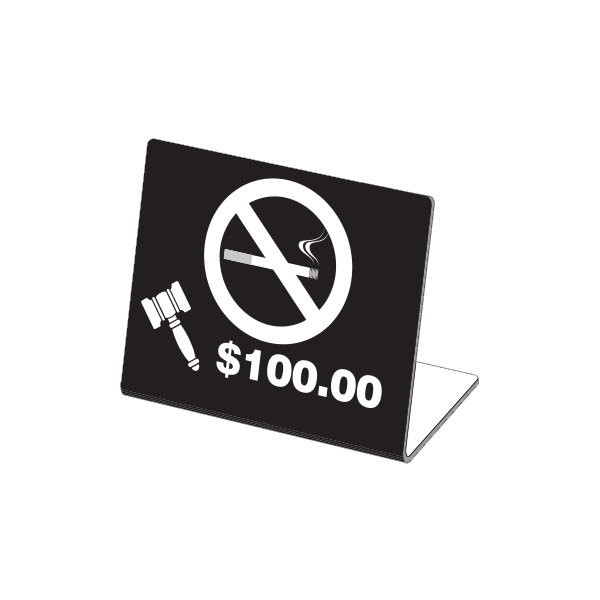 No Smoking Tabletop Sign $100 Fine Heavy Duty Plastic Black
