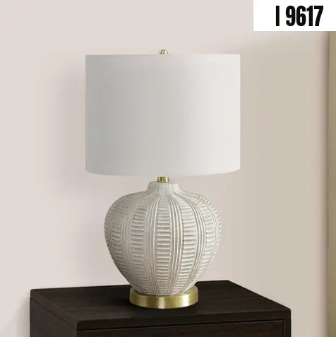 Luminara 21" Table Lamp – Cream Resin Base with Ivory Linen Shade and Gold Accents