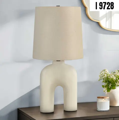 25"H Table Lamp – Cream Resin Base with Beige Linen Shade