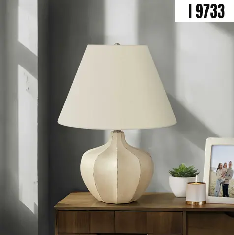 Aurora 21" Table Lamp – Cream Resin Gourd Base with Ivory Linen Shade