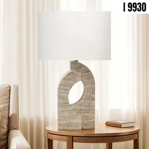 Trava 28" Table Lamp – Beige Resin Cut-Out Base with Ivory Fabric Shade