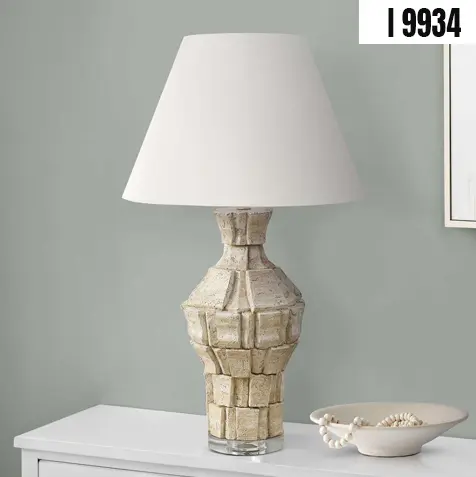 Stonara 28" Table Lamp – Textured Resin Base with Ivory Linen Shade, Multi-Color