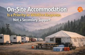 On-site accommodation is vital for wildfire responders, ensuring safety, rest, and operational readiness in remote fire camps.